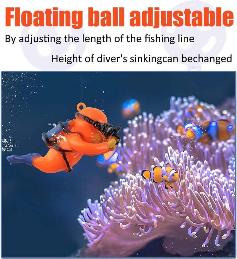 Wonfly 2-Pack Tank Decorations, Cute Little Diver, Aquarium Decoration Accessories Ornaments with Float Ball, Playmate for Tank Suitable for All Kinds of Fish and Tanks (Orange) - Image 3